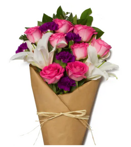 Pink Rose Lily Wrapped Bouquet