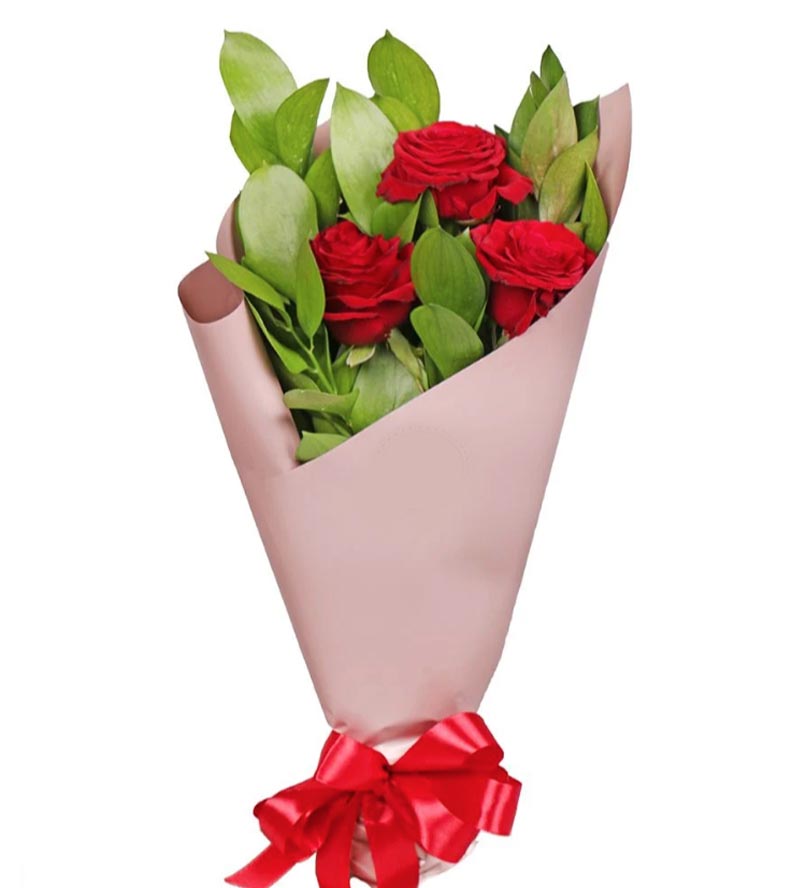 3 RED ROSES WRAP PINK BOUQUET