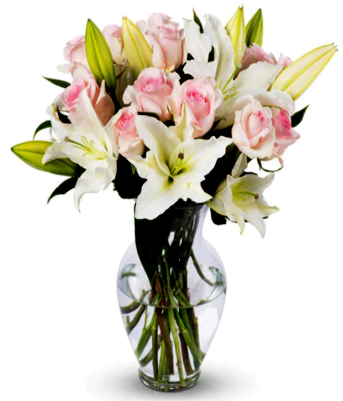 Pink Roses and White Lilies