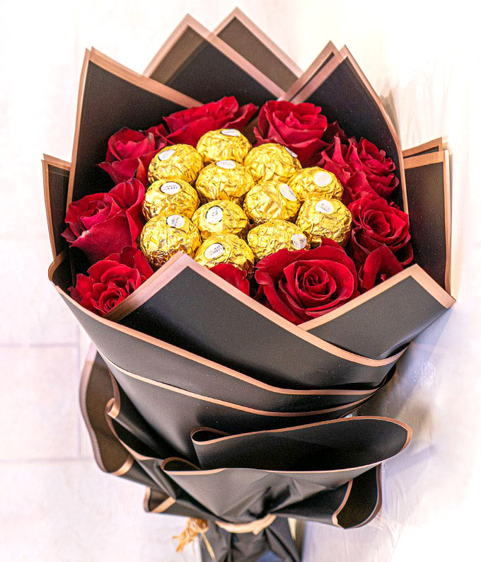 1 dozen Roses & Chocolate Bouquet