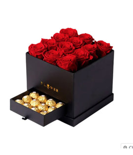 Square Box Red Roses & chocolates