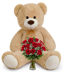 38in Giant Soft Plush Teddy Bear with Dozen Roses