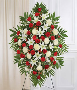 Red & White Sympathy Standing Spray