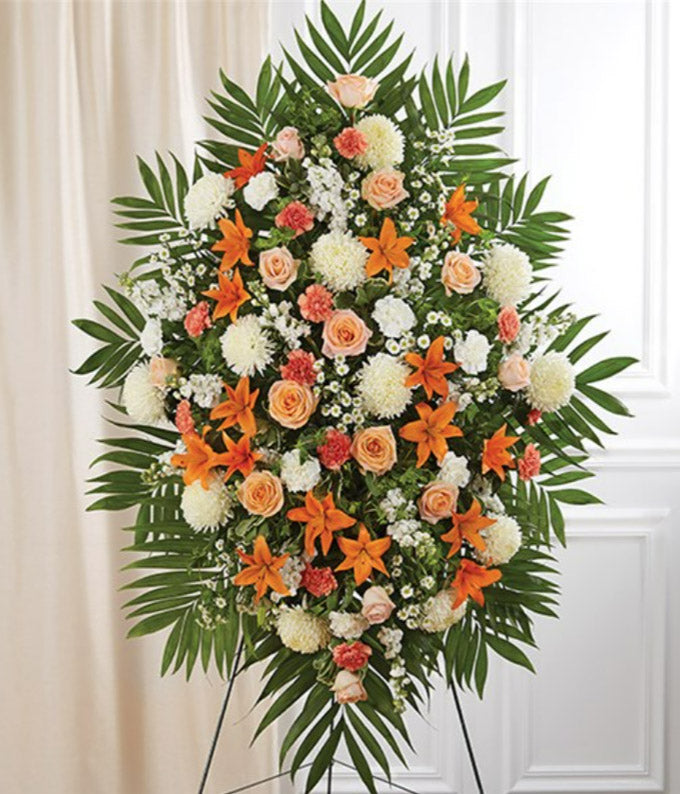 Orange & White Sympathy Standing Spray